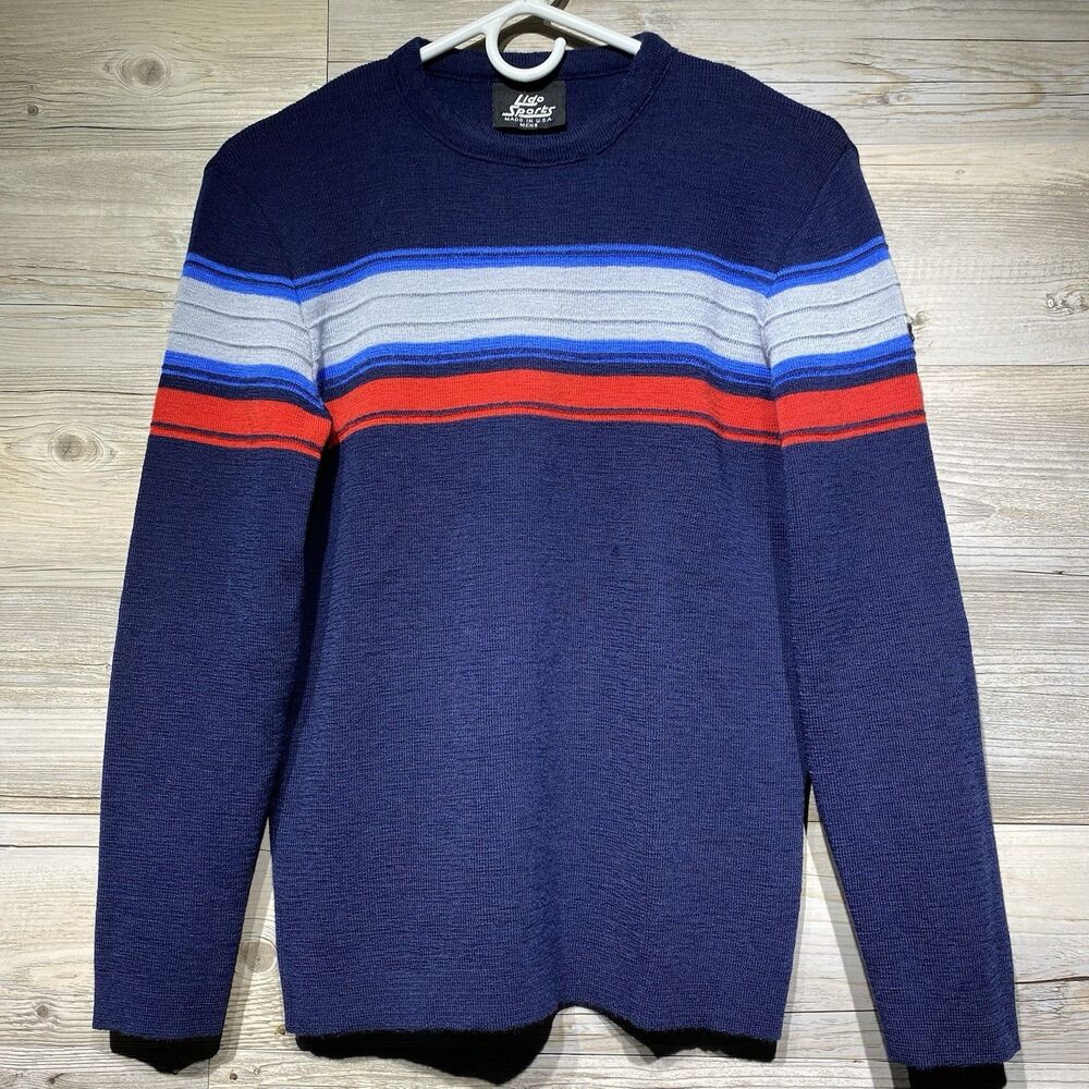 Vintage LIDO Sports Wool Sweater Men’s Small Navy Blue Pullover Ski Outdoor USA